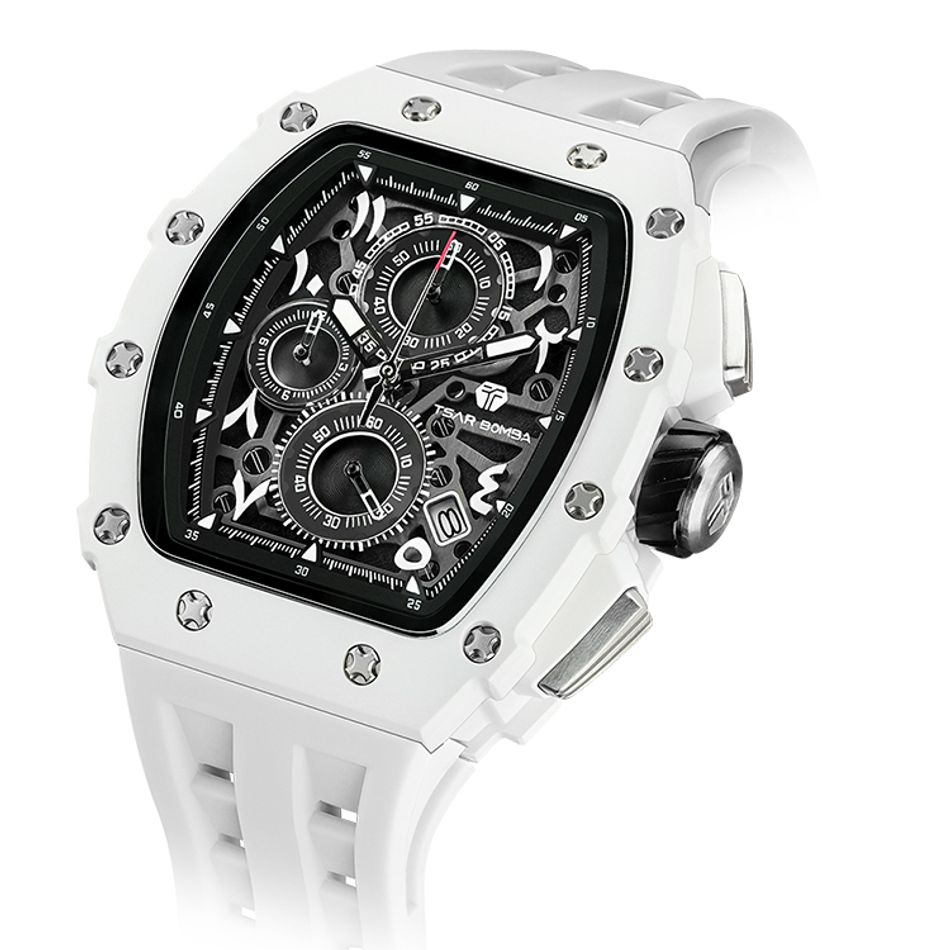 Tsar Bomba 機械公爵 | 元素系列 TB8204QA-01 | 日曆版 白色生化陶瓷框 白色矽膠錶帶 石英錶側面細節