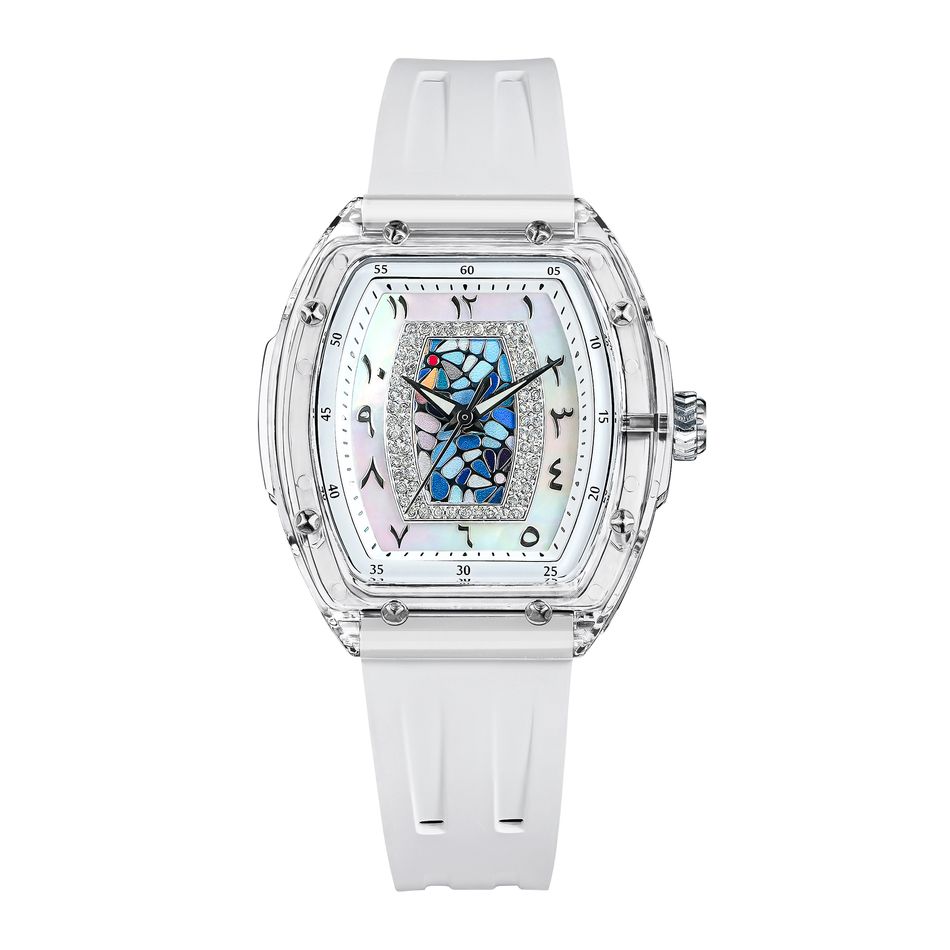 Tsar Bomba 機械公爵 | TB8219L-03 | 輕量化錶框 白色氟橡膠錶帶 水鑽多彩錶盤 石英錶正面