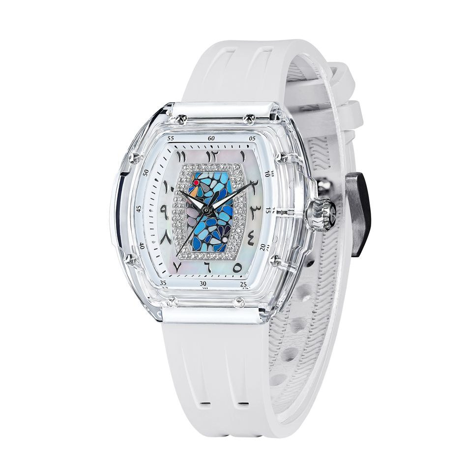 Tsar Bomba 機械公爵 | TB8219L-03 | 輕量化錶框 白色氟橡膠錶帶 水鑽多彩錶盤 石英錶側面