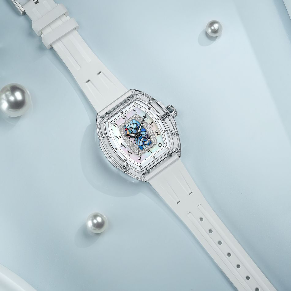 Tsar Bomba 機械公爵 | TB8219L-03 | 輕量化錶框 白色氟橡膠錶帶 水鑽多彩錶盤 石英錶錶帶