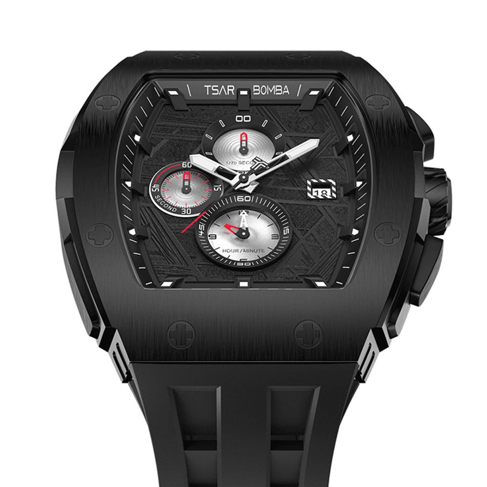 Tsar Bomba 機械公爵 | 元素系列 TB8211QII-07 | 黑框 黑色矽膠錶帶 石英錶錶面細節