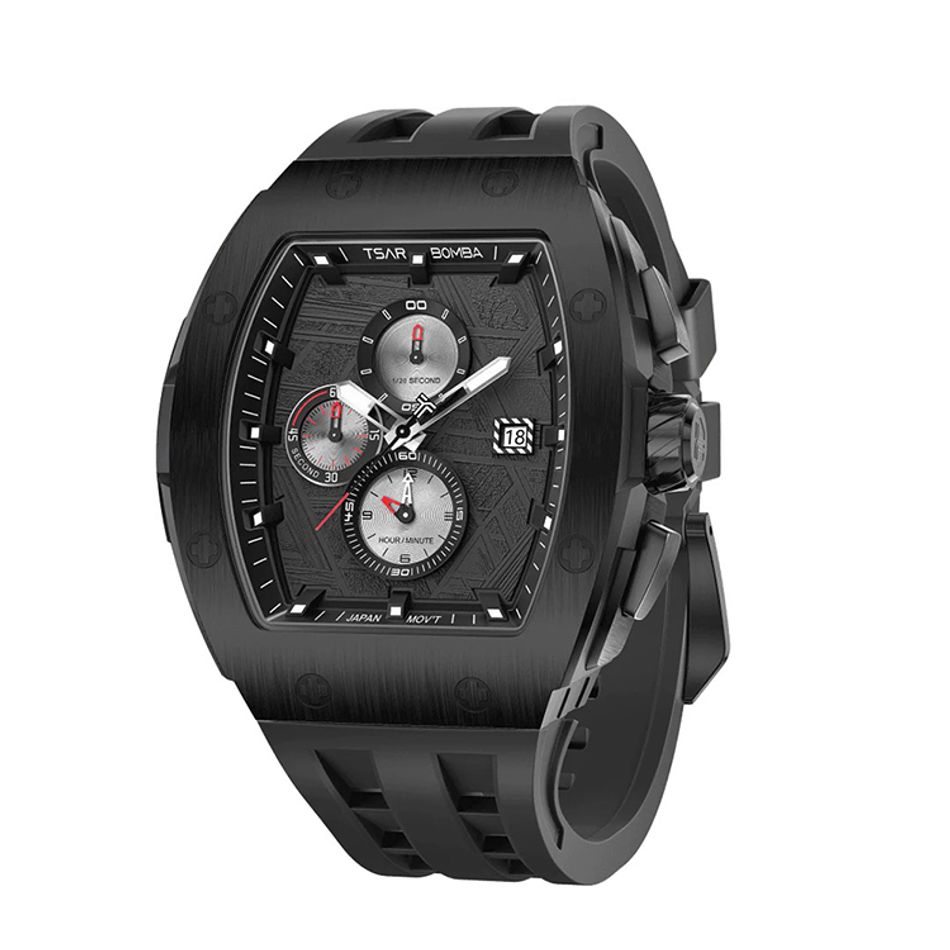 Tsar Bomba 機械公爵 | 元素系列 TB8211QII-07 | 黑框 黑色矽膠錶帶 石英錶側面