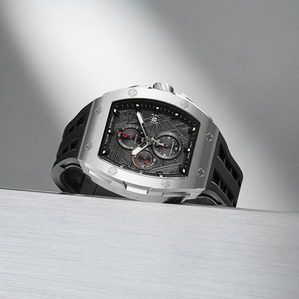 Tsar Bomba 機械公爵 | 元素系列 TB8211QII-08 | 銀框 黑色矽膠錶帶 石英錶展示