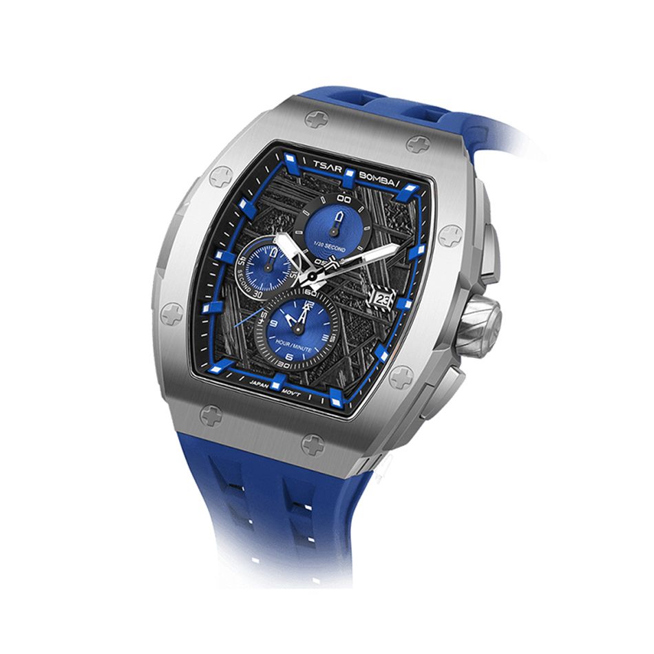 Tsar Bomba 機械公爵 | 元素系列 TB8211QII-09 | 銀框 藍色矽膠錶帶 石英錶錶面細節