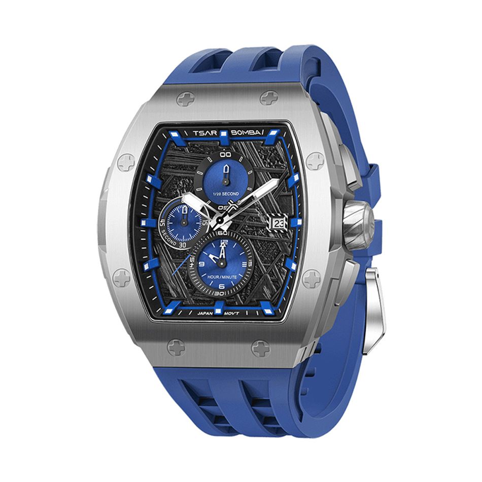 Tsar Bomba 機械公爵 | 元素系列 TB8211QII-09 | 銀框 藍色矽膠錶帶 石英錶側面