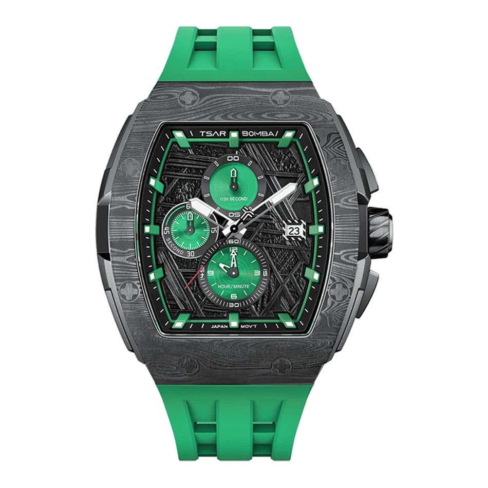 Tsar Bomba 機械公爵 | 元素系列 TB8211QII-11 | 黑框 綠色矽膠錶帶 石英錶正面