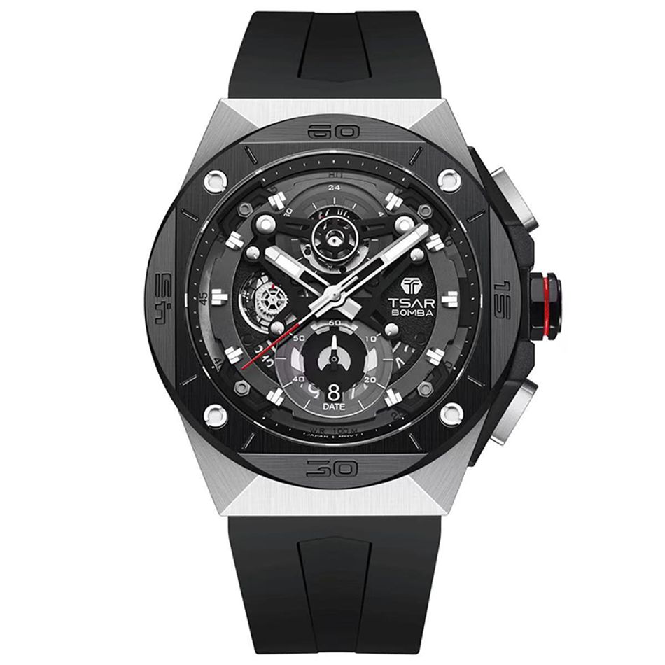 Tsar Bomba 機械公爵 | 元素系列 TB8801Q-01 | 黑框 黑色矽膠錶帶 石英錶正面
