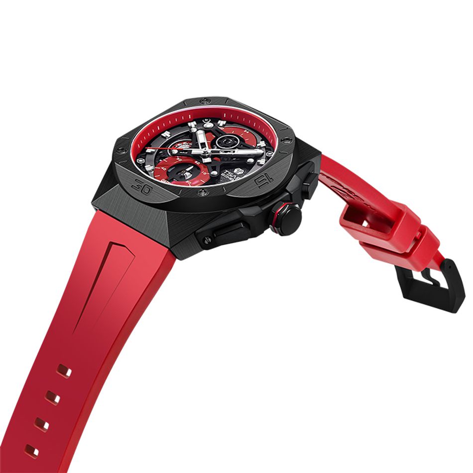 Tsar Bomba 機械公爵 | 元素系列 TB8801Q-02 | 黑框 紅色矽膠錶帶 石英錶側面
