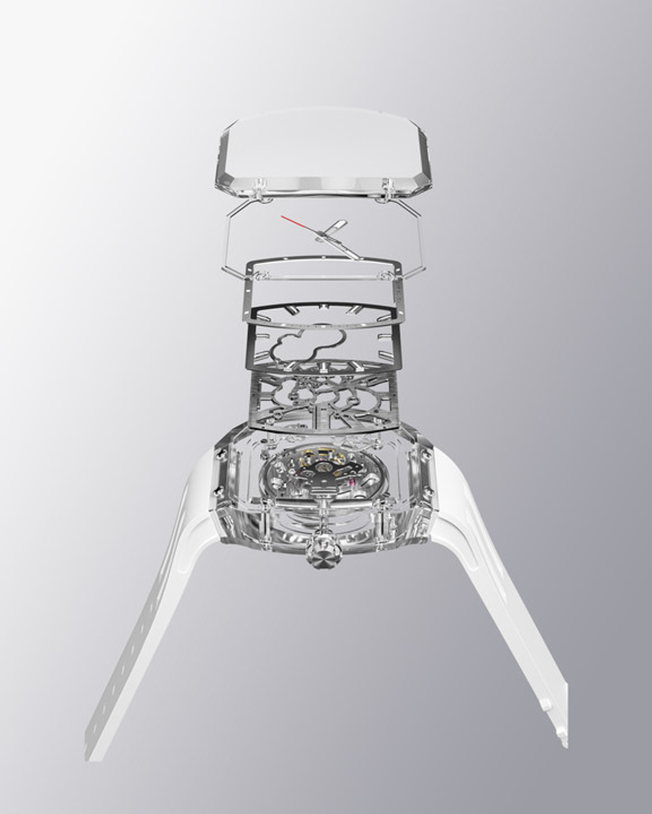 Tsar Bomba 機械公爵 | 光物質系列 TB8223 | 透明水晶框 白色矽膠錶帶 機械錶分解圖