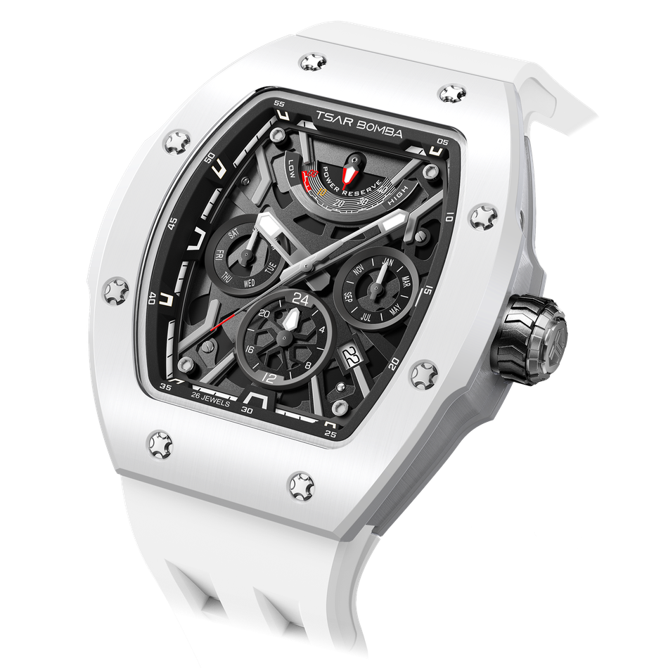 Tsar Bomba 機械公爵 | 原子系列 TB8222C-01 | 白色陶瓷框 氟橡膠錶帶 機械錶側面細節