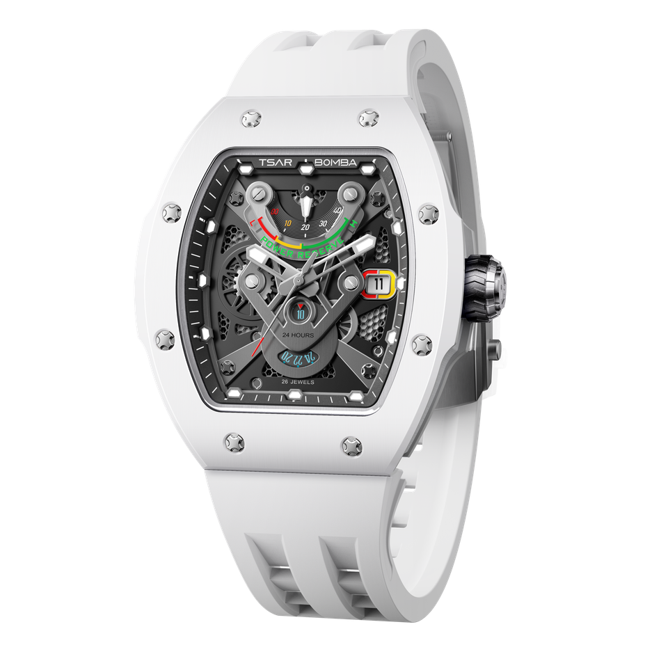 Tsar Bomba 機械公爵 | 原子系列 TB8226C-01 | 白色陶瓷框 氟橡膠錶帶 機械錶 側面