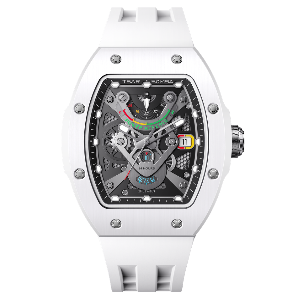Tsar Bomba 機械公爵 | 原子系列 TB8226C-01 | 白色陶瓷框 氟橡膠錶帶 機械錶 正面