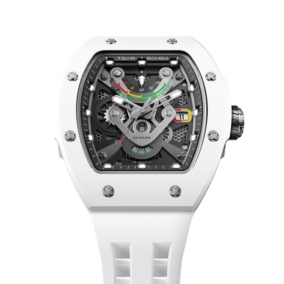 Tsar Bomba 機械公爵 | 原子系列 TB8226C-01 | 白色陶瓷框 氟橡膠錶帶 機械錶 正面細節