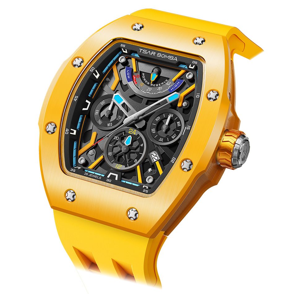 Tsar Bomba 機械公爵 | 原子系列 TB8222C-03 | 黃色陶瓷框 氟橡膠錶帶 機械錶側面細節