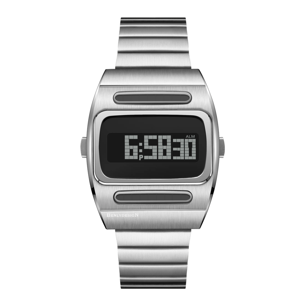 Benlydesign | G100系列 G100S-S | 銀色不鏽鋼太陽能多功能電子錶正面