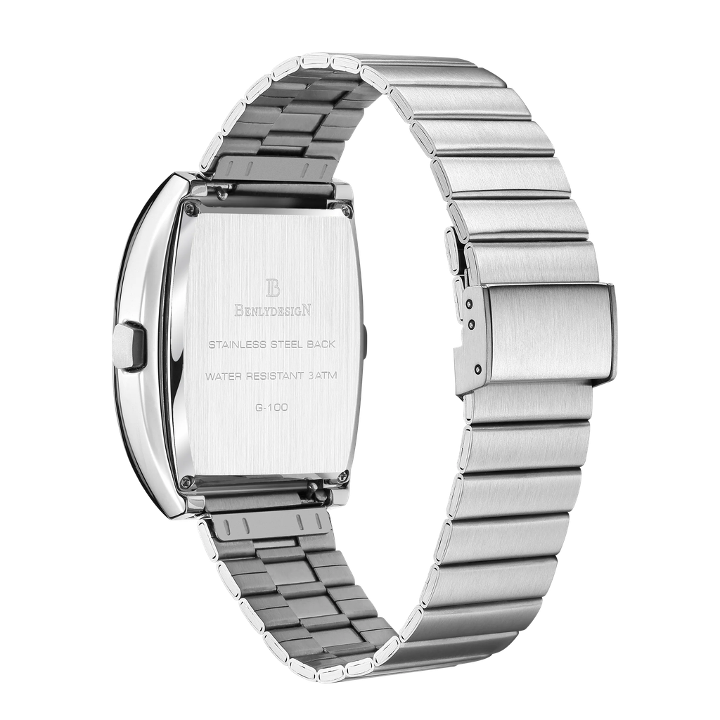 Benlydesign | G100系列 G100S-S | 銀色不鏽鋼太陽能多功能電子錶背面