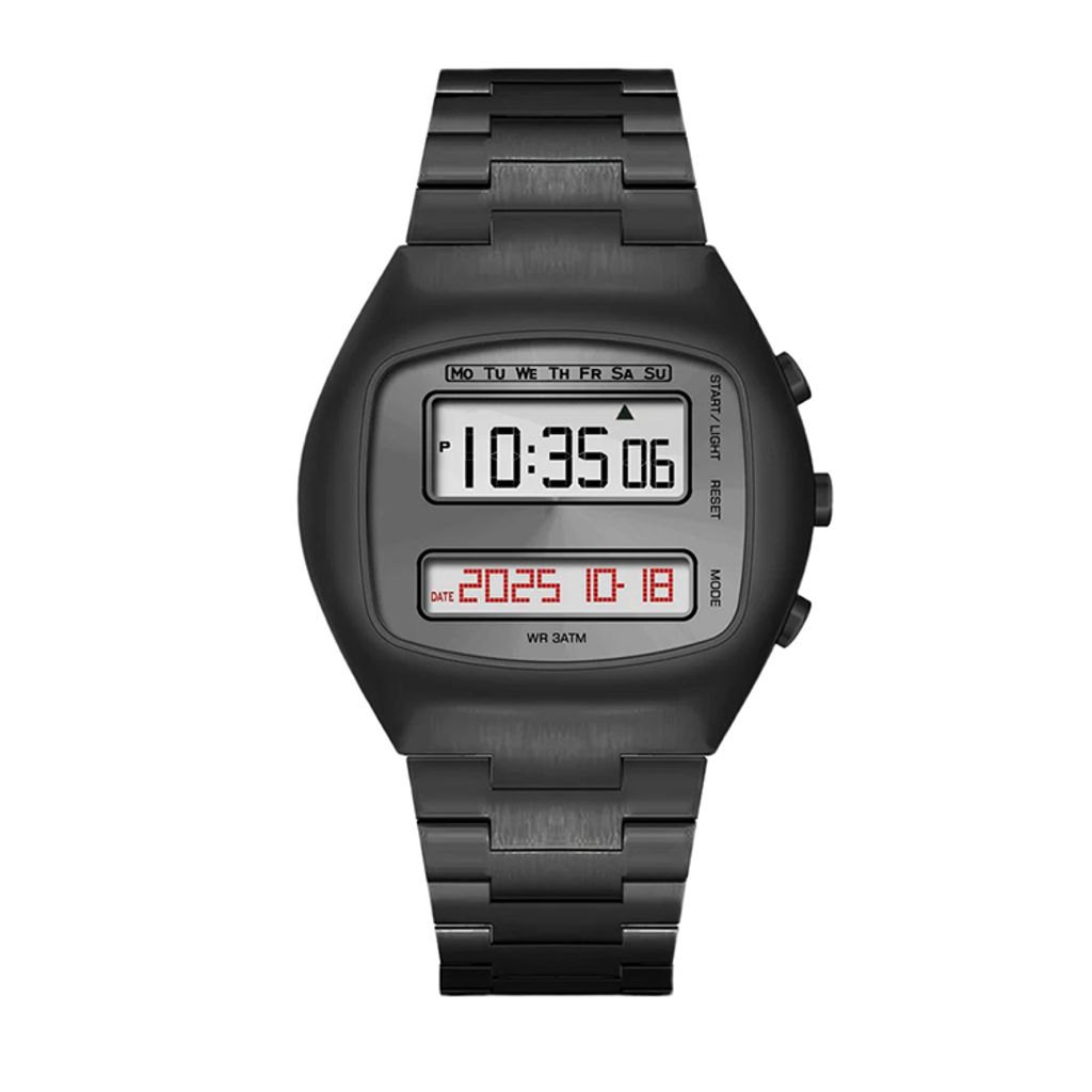 Benlydesign｜TV型 TV-B｜黑色復古電視造型 LCD顯示 多功能 不鏽鋼電子錶正面