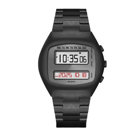 Benlydesign｜TV型 TV-B｜黑色復古電視造型 LCD顯示 多功能 不鏽鋼電子錶正面