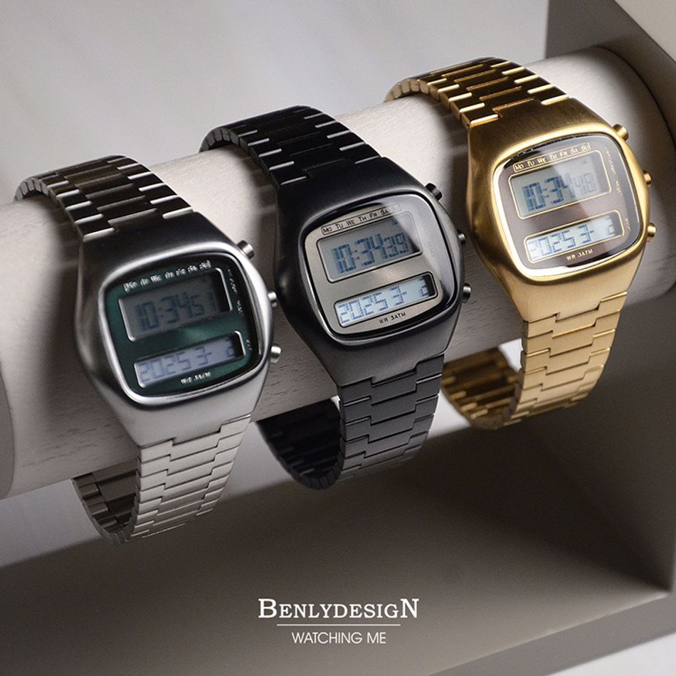 Benlydesign｜TV型 TV-B｜黑色復古電視造型 LCD顯示 多功能 不鏽鋼電子錶系列圖