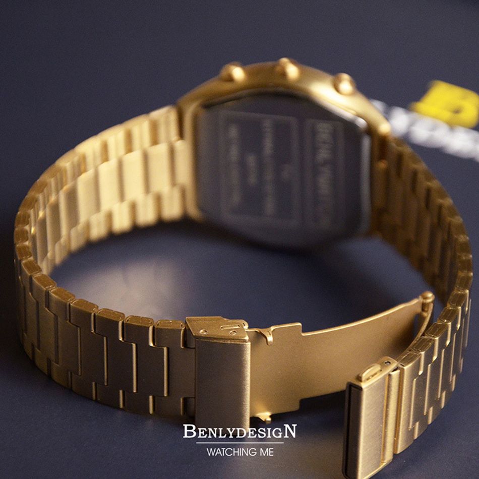 Benlydesign｜TV-G｜金色復古電視造型 LCD不鏽鋼電子錶背面