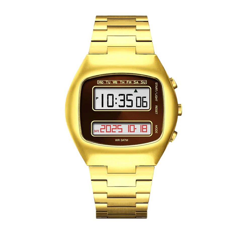 Benlydesign｜TV-G｜金色復古電視造型 LCD不鏽鋼電子錶正面