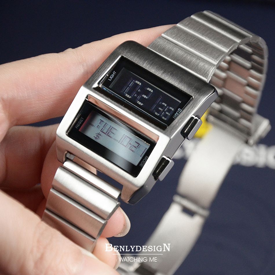 DSC_0331-1000-750Benlydesign｜Matrix型｜銀色兩視窗 LCD不鏽鋼錶帶 電子錶側面