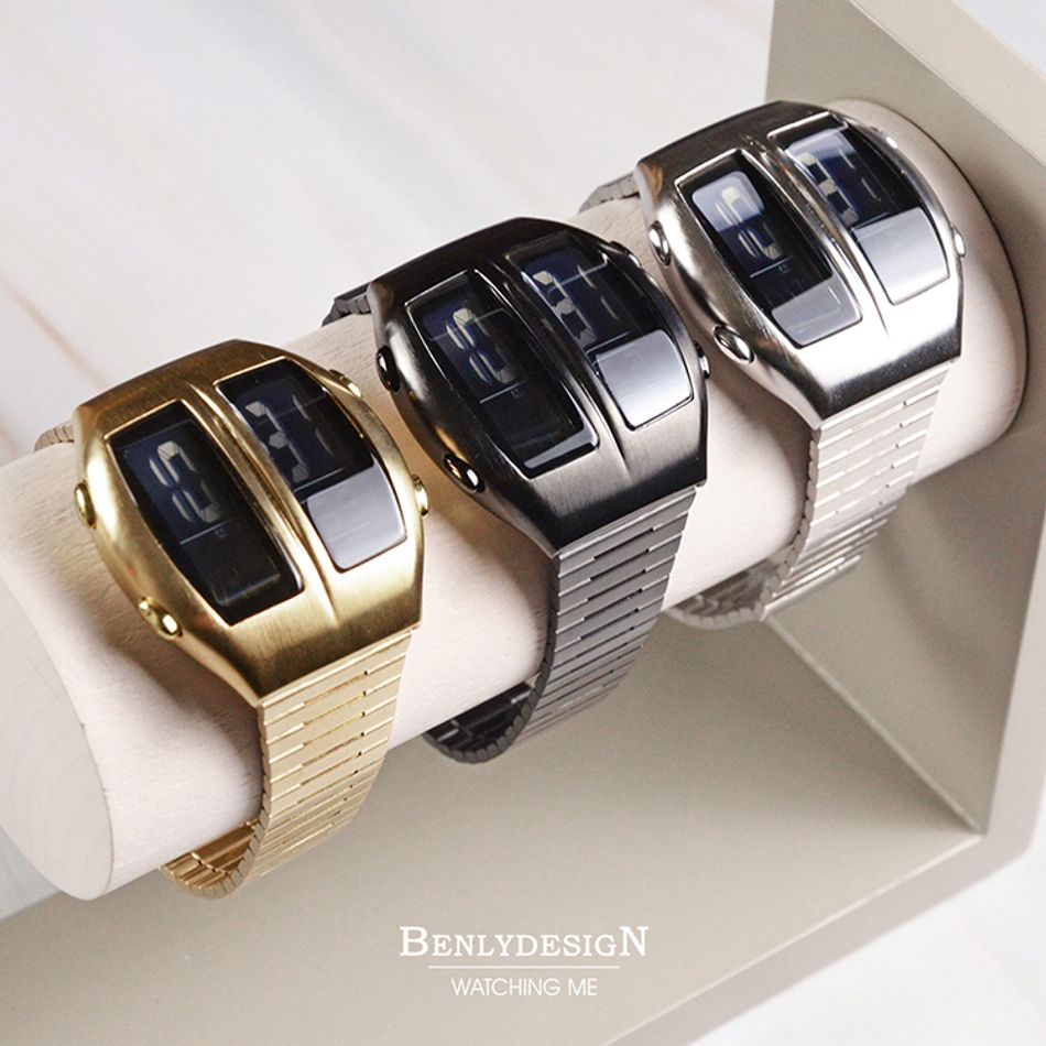 Benlydesign｜Flip型 KR-S｜銀色兩視窗翻轉 LCD不鏽鋼電子錶系列圖