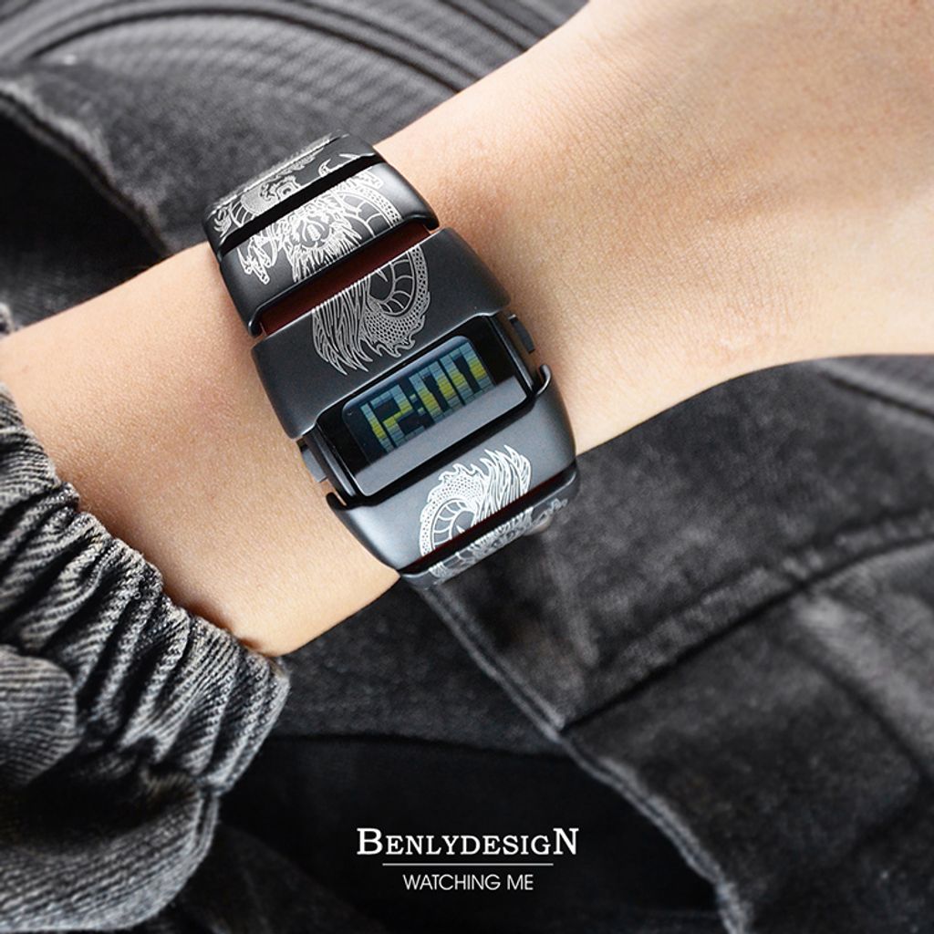 Benlydesign｜X6000型 X6000Dragon｜黑紅色龍紋款 LCD不鏽鋼電子錶配戴參考