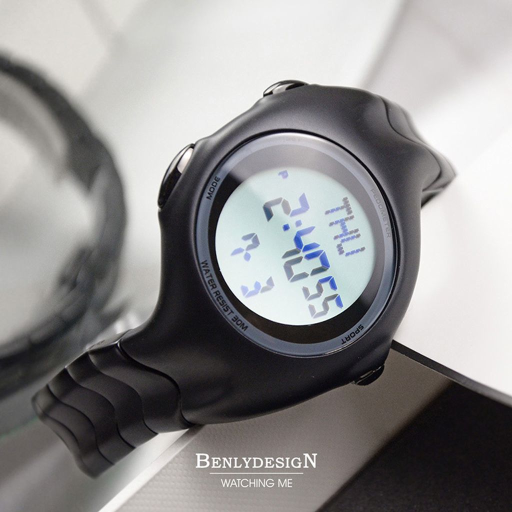 Benlydesign｜X5000型 X5000-D-B｜霧面黑色Y2k款 電子螢幕顯示 不鏽鋼電子錶正面橫式