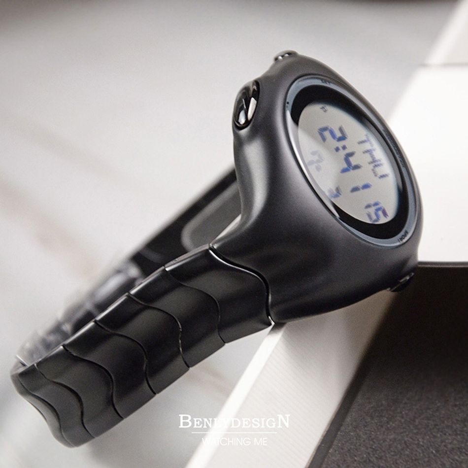 Benlydesign｜X5000型 X5000-D-B｜霧面黑色Y2k款 電子螢幕顯示 不鏽鋼電子錶側面細節