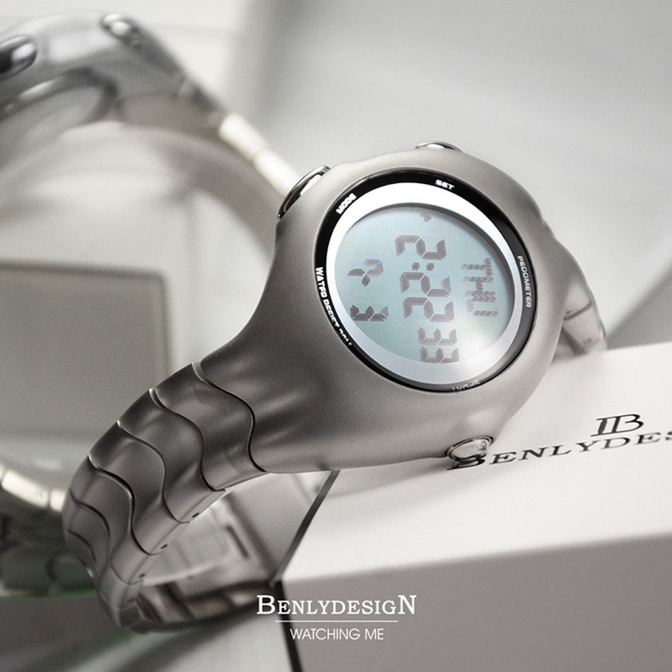 Benlydesign｜X5000型 X5000-D-M｜霧面銀色Y2k款 電子螢幕顯示 不鏽鋼電子錶正面橫式