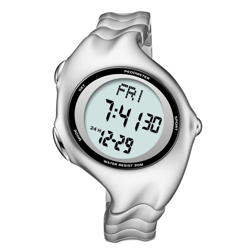 Benlydesign｜X5000型 X5000-D-M｜霧面銀色Y2k款 電子螢幕顯示 不鏽鋼電子錶正面