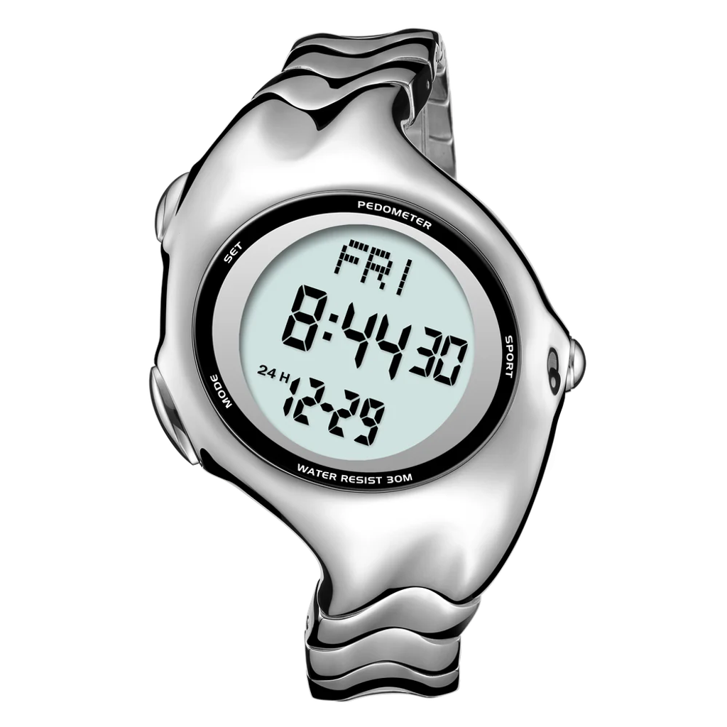 Benlydesign｜X5000型 X5000-D-S｜亮面銀色Y2k款 電子螢幕顯示 不鏽鋼電子錶正面