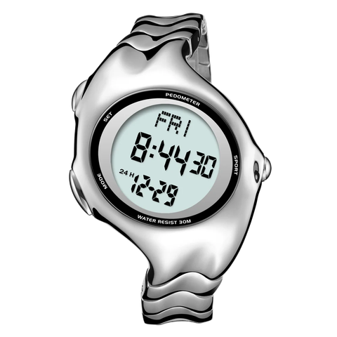 Benlydesign｜X5000型 X5000-D-S｜亮面銀色Y2k款 電子螢幕顯示 不鏽鋼電子錶正面