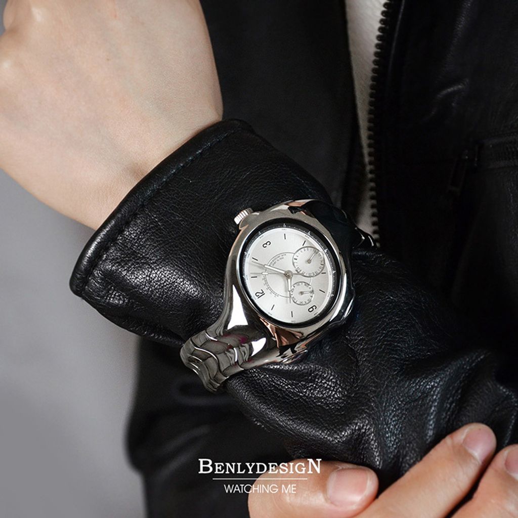 Benlydesign｜GL9000型 GL9000-W｜銀面銀框款 指針式數字 不鏽鋼錶帶石瑛錶穿戴