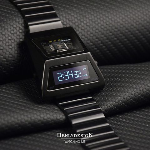Benlydesign ｜CYBER WATCH S3000型 S3000B-C ｜黑色白字款  多功能OLED顯示器 不鏽鋼錶帶電子錶側面細節