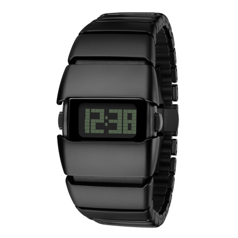 Benlydesign｜X6000型 X6000B｜黑色款 多功能不鏽鋼錶帶電子錶正面