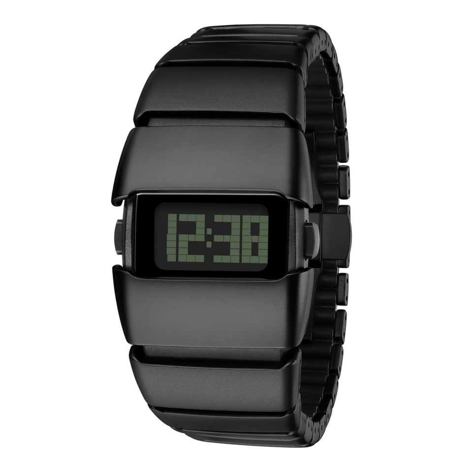 Benlydesign｜X6000型 X6000B｜黑色款 多功能不鏽鋼錶帶電子錶正面