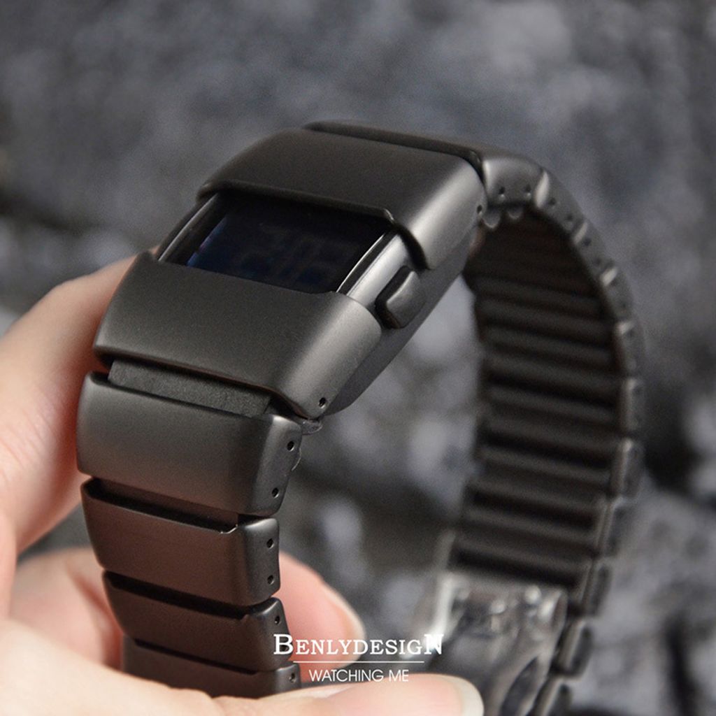 Benlydesign｜X6000型 X6000B｜黑色款 多功能不鏽鋼錶帶電子錶側面細節