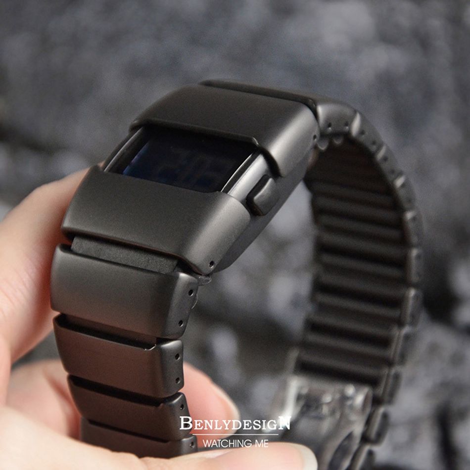 Benlydesign｜X6000型 X6000B｜黑色款 多功能不鏽鋼錶帶電子錶側面細節