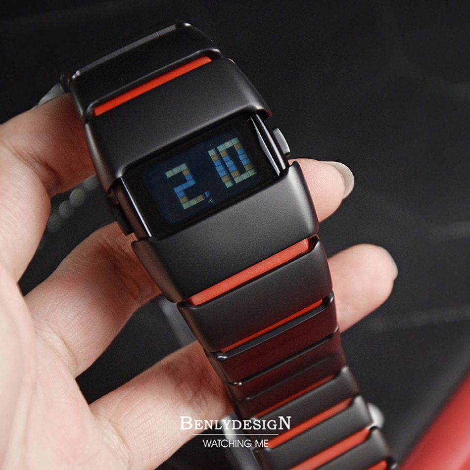 DSC_8166-1000-Benlydesign｜X6000型 X6000BR｜黑+紅色款 多功能不鏽鋼錶帶電子錶正面細節