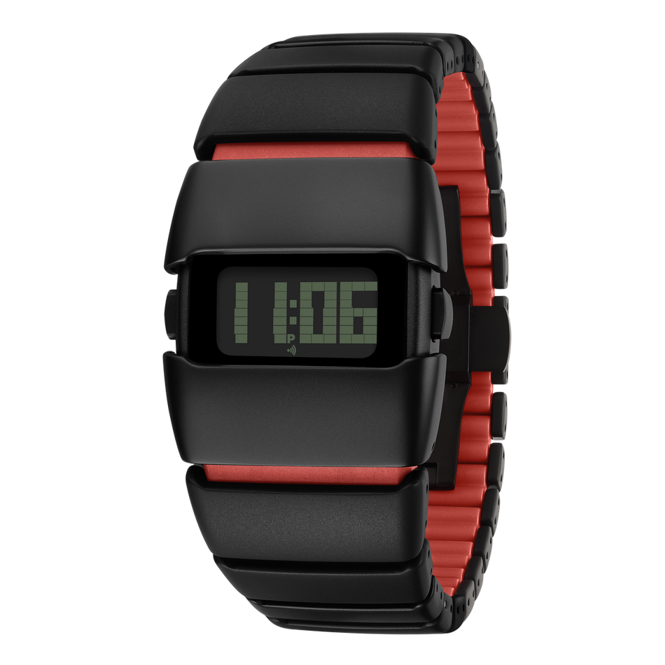 Benlydesign｜X6000型 X6000BR｜黑+紅色款 多功能不鏽鋼錶帶電子錶正面