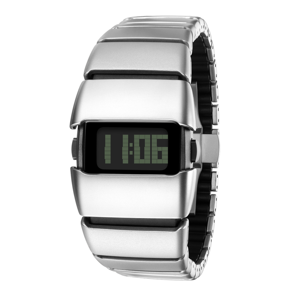 Benlydesign｜X6000型 X6000S-M｜銀色款 多功能不鏽鋼錶帶電子錶正面