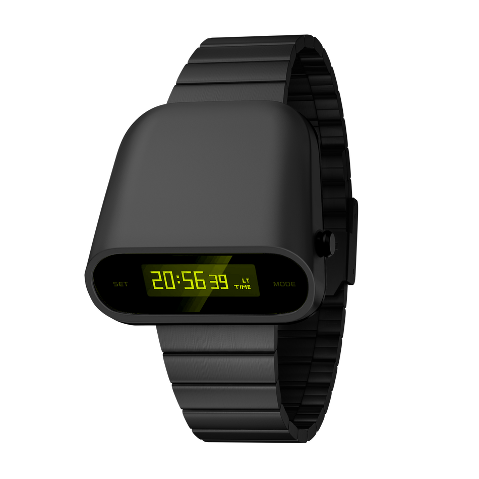 Benlydesign｜Stargazer觀星者系列 S1000B-Y｜黑色 綠字款 多功能電子錶正面