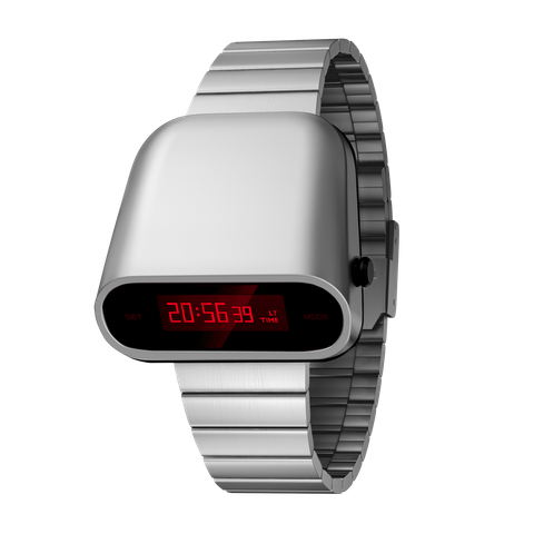 Benlydesign｜Stargazer觀星者系列 S1000S-R-D｜銀色紅字款 多功能電子錶正面