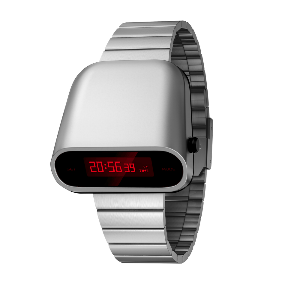 Benlydesign｜Stargazer觀星者系列 S1000S-R-D｜銀色紅字款 多功能電子錶正面