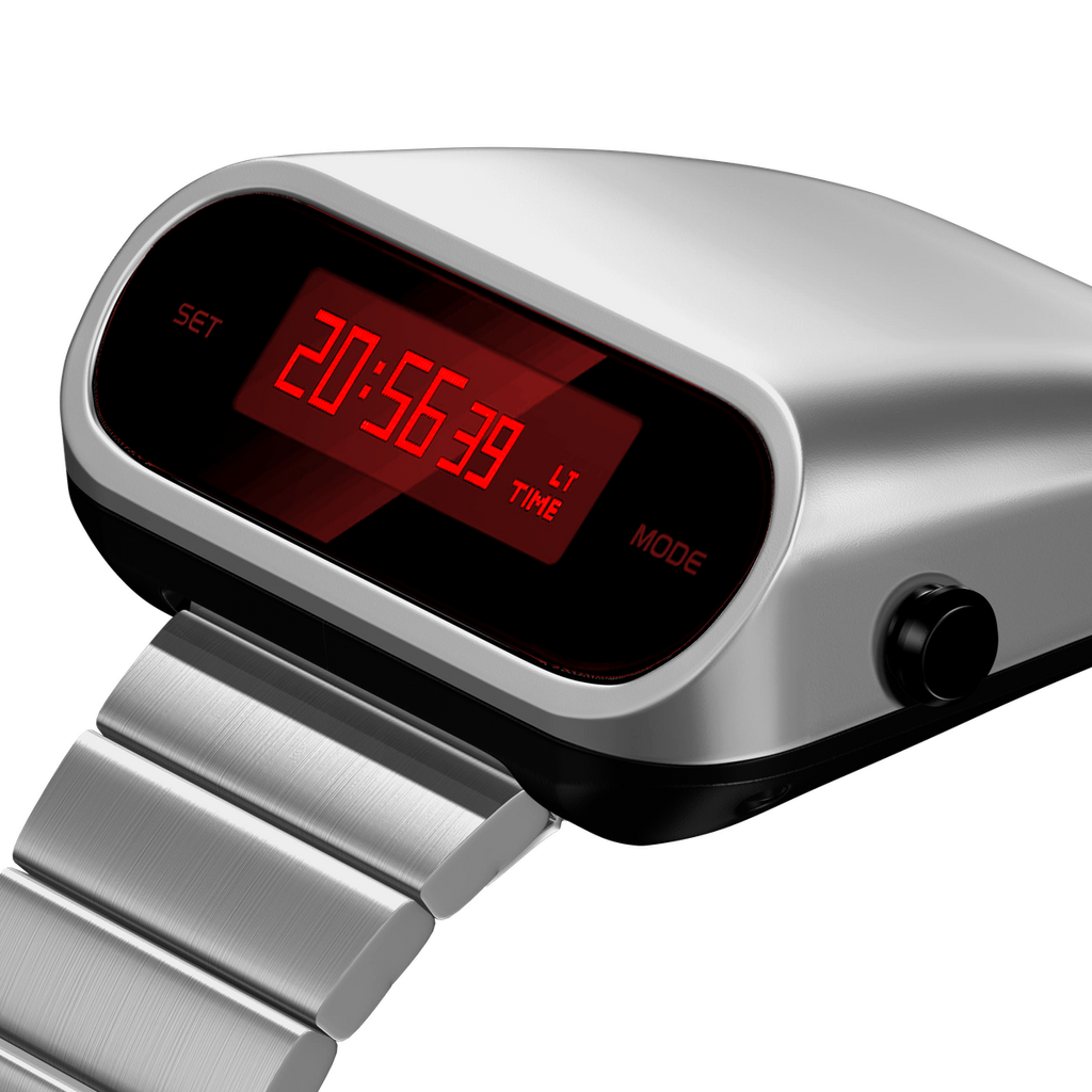 Benlydesign｜Stargazer觀星者系列 S1000S-R-D｜銀色紅字款 多功能電子錶錶面細節