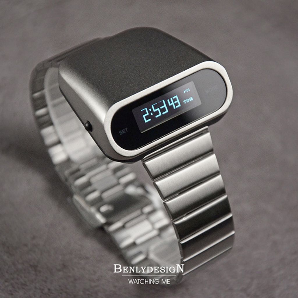 Benlydesign｜Stargazer觀星者系列 S1000S-W-D｜銀色白字款 多功能電子錶側面