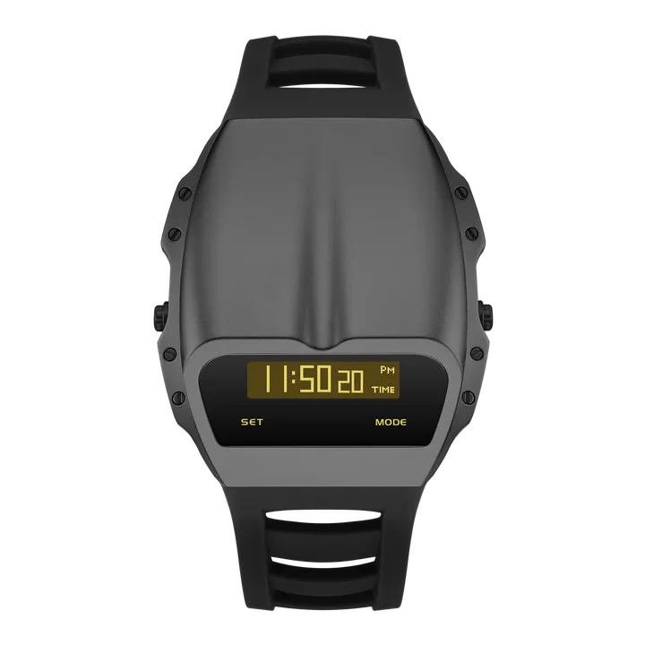 Benlydesign ｜ Gladiator角鬥士系列 X7000GA-Y ｜鐵灰色黃字款 矽膠錶帶 多功能電子錶正面