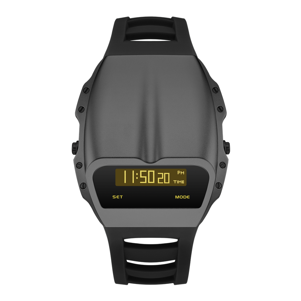 Benlydesign ｜ Gladiator角鬥士系列 X7000GA-Y ｜鐵灰色黃字款 矽膠錶帶 多功能電子錶正面